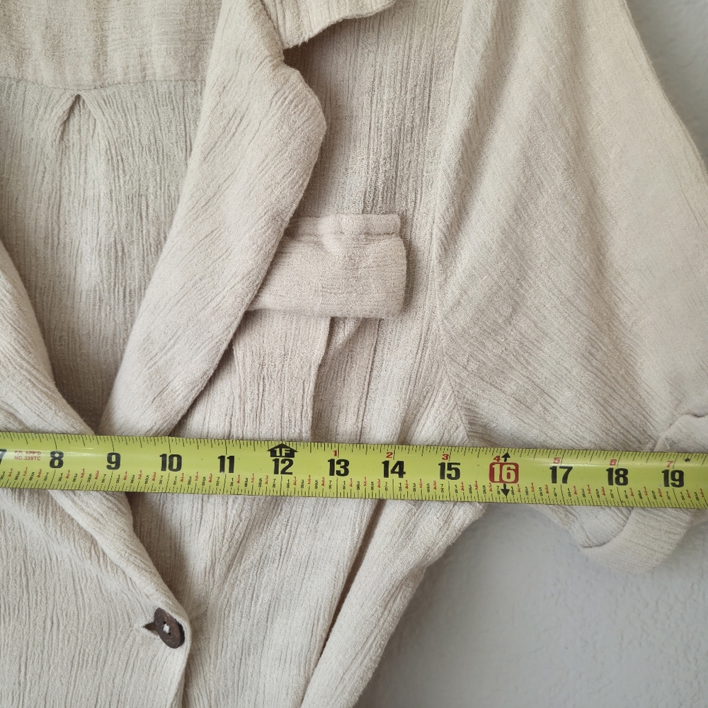 Free People Clementine Linen Mini Dress XS Cream Textured Wrap Collared Belted - Picture 10 of 13